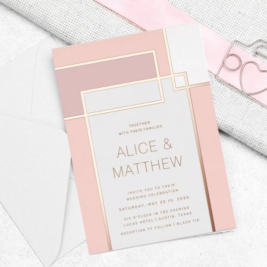 Kleurenblok midden eeuw moderne bruiloft folie uitnodiging