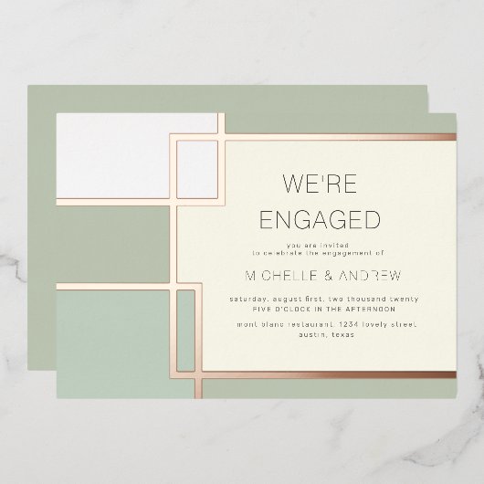 Kleurenblok Midden-eeuws modern Verloving Folie Uitnodiging (Voorkant / Achterkant)