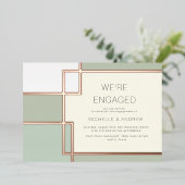 Kleurenblok Midden-eeuws modern Verloving Folie Uitnodiging (Staand Voorkant)