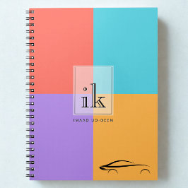 Kleurenblok Monogram Notitieboek met Car Line Art