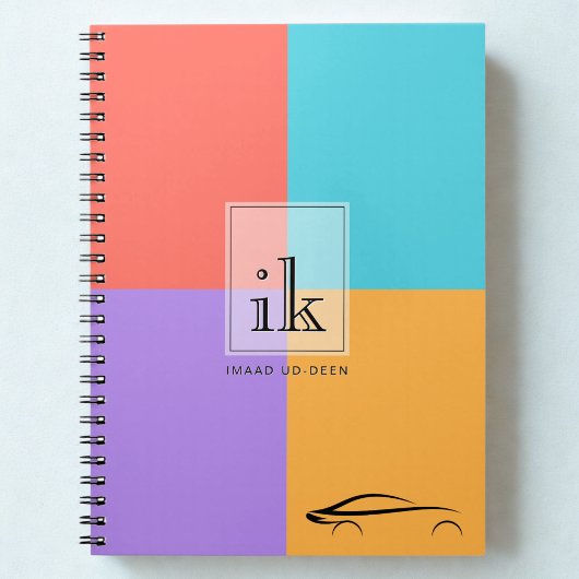 Kleurenblok Monogram Notitieboek met Car Line Art