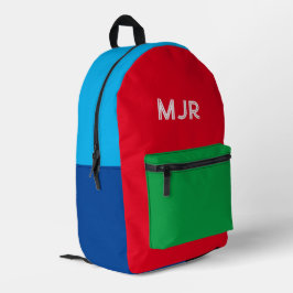 Kleurenblok Primaire Kleur Monogram Naam Bedrukte Rugzak