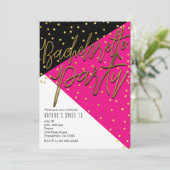 Kleurenblok Roze Zwarte Bachelorette Uitnodigingen (Staand voorkant)