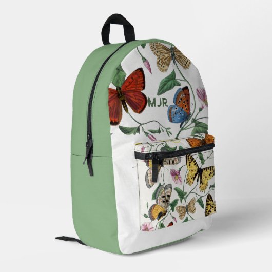 Kleurenblok Vlinders Olijfgroen Bedrukte Rugzak (Achterkant Hoek Links)