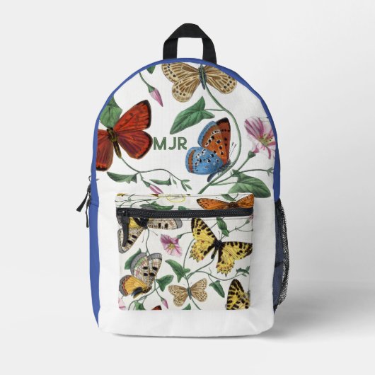 Kleurenblok Vlinders Paarse-Blauw Bedrukte Rugzak (Voorkant)