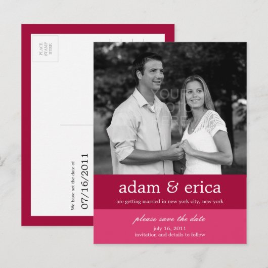 Kleurenblokken Sla het Briefkaart Datum op (roze) (Voorkant / Achterkant)