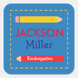 Kleurenblokpotlood - schoollabels vierkante sticker