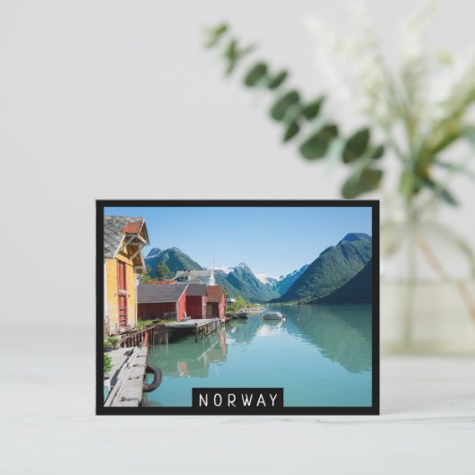 Kleurenbotengebouw en fjord in Noorwegen Briefkaart (Staand voorkant)