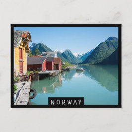 Kleurenbotengebouw en fjord in Noorwegen Briefkaart