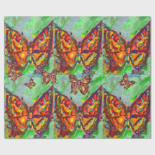 KLEURENBUTTERFLIES IN ROOD, GOUD GEEL, GROEN CADEAUPAPIER (Vlak)