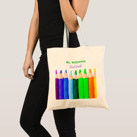 Kleurencils Terug naar de naam van de eigen leraar Tote Bag (Voorkant (product))