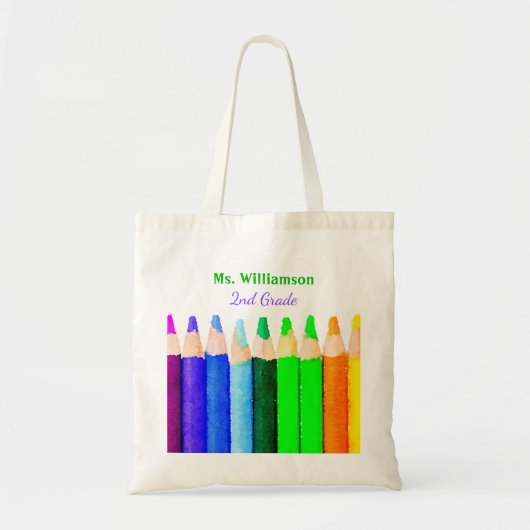 Kleurencils Terug naar de naam van de eigen leraar Tote Bag (Voorkant)