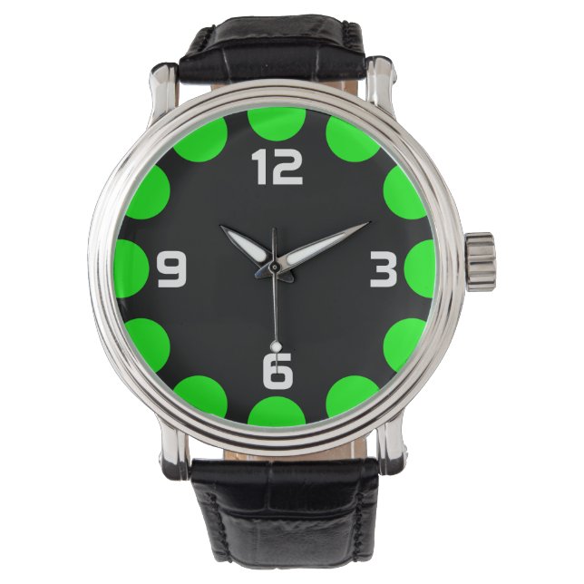 Kleurencrescent - Groen op zwart Horloge (Voorkant)