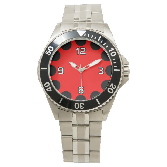 Kleurencrescent - zwart en rood v2 horloge (Voorkant)