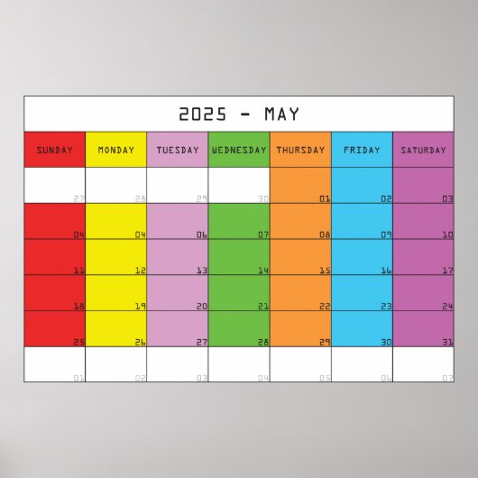 Kleurendagen kalender planner mei 2025 poster (Voorkant)