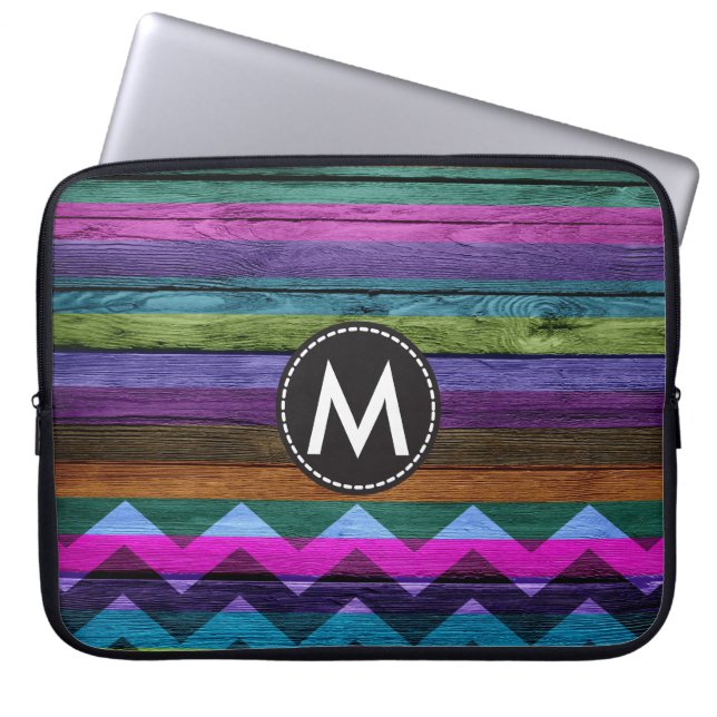  kleurendruk stripes hout #17 laptop sleeve (Voorkant)