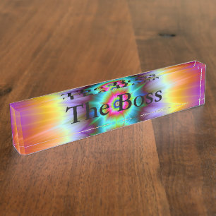 Kleurenexplosie op een bureaublad naambordje