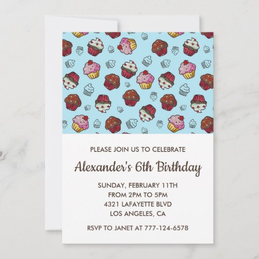 Kleurenfeestuitnodigingen 6e verjaardagsjongen bla kaart (Voorkant)