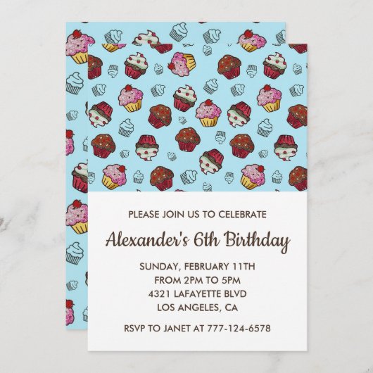 Kleurenfeestuitnodigingen 6e verjaardagsjongen bla kaart (Voorkant / Achterkant)