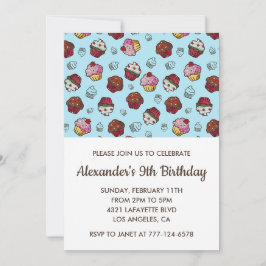 Kleurenfeestuitnodigingen 9e verjaardagsjongen bla kaart