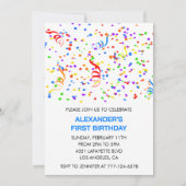 Kleurenfeestuitnodigingen blauwe jongen confetti r kaart (Voorkant)