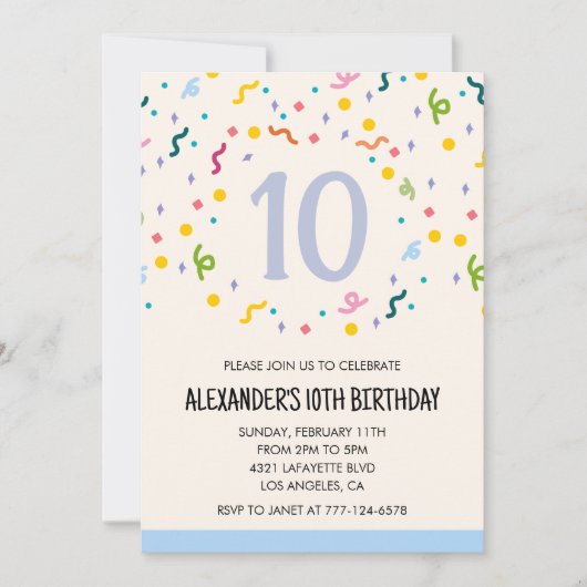 Kleurenfeestuitnodigingen confetti kinder voorverk kaart (Voorkant)