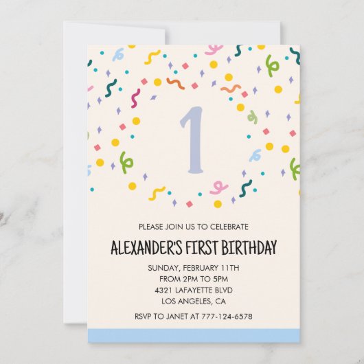 Kleurenfeestuitnodigingen confetti kinder voorverk kaart (Voorkant)