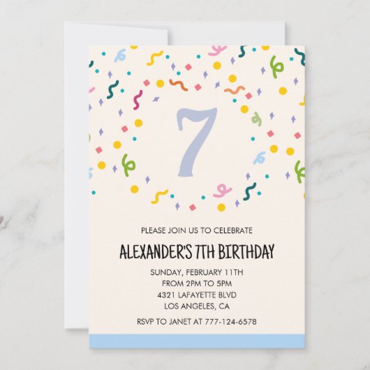 Kleurenfeestuitnodigingen confetti kinder voorverk kaart (Voorkant)