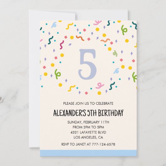 Kleurenfeestuitnodigingen confetti kinder voorverk kaart (Voorkant)