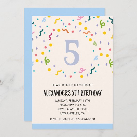 Kleurenfeestuitnodigingen confetti kinder voorverk kaart (Voorkant / Achterkant)