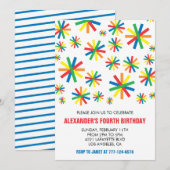 Kleurenfeestuitnodigingen Confetti Modern 4e kinde Kaart (Voorkant / Achterkant)