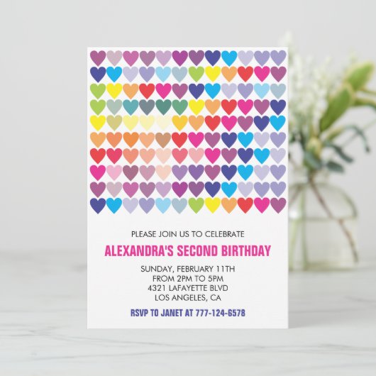 Kleurenfeestuitnodigingen Rainbow Heart Modern 2nd Kaart (Staand voorkant)