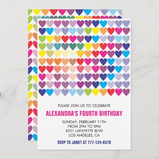 Kleurenfeestuitnodigingen Rainbow Heart Modern 4th Kaart (Voorkant / Achterkant)