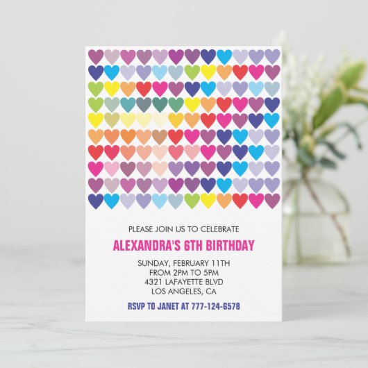 Kleurenfeestuitnodigingen Rainbow Heart Modern 6TH Kaart (Staand voorkant)