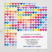 Kleurenfeestuitnodigingen Rainbow Heart Modern 6TH Kaart (Voorkant / Achterkant)