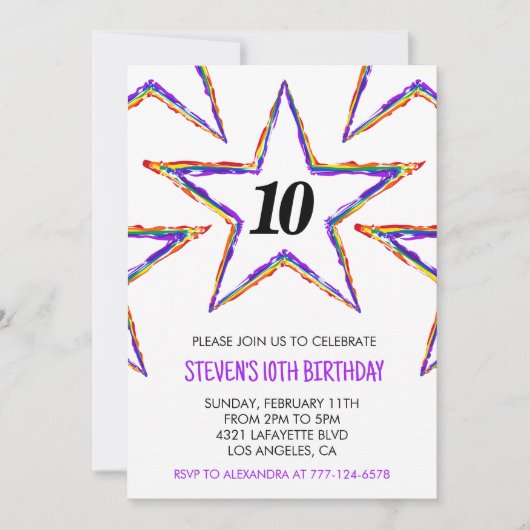 Kleurenfeestuitnodigingen Sterren Regenboog primai Kaart (Voorkant)