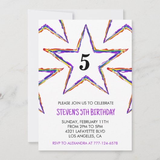 Kleurenfeestuitnodigingen Sterren Regenboog primai Kaart (Voorkant)