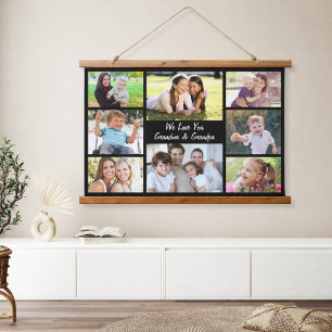 Kleurenfoto collage zwart voor grootouders hangend wandkleed