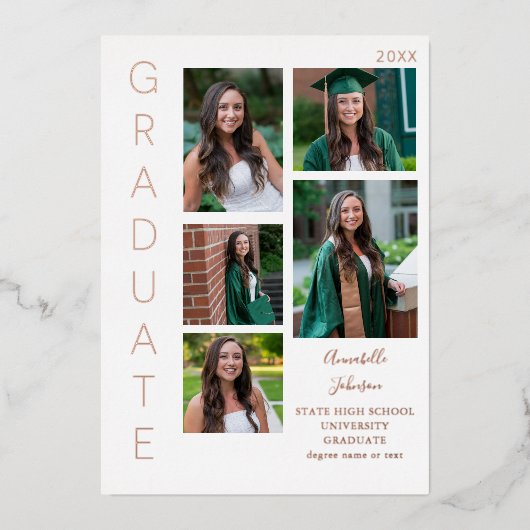 Kleurengloed - wit Afstuderen 6 multi-foto Folie Uitnodiging (Voorkant)