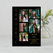 Kleurengloed - zwart Afstuderen 6 multi-foto Folie Uitnodiging (Staand Voorkant)