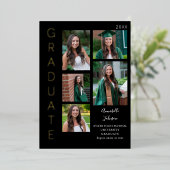 Kleurengloed - zwart Afstuderen 6 multi-fotomix Folie Uitnodiging (Staand Voorkant)