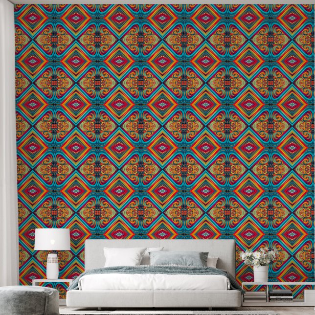 Kleurengolf-fusie – Moderne abstracte wervelende k Behang (Slaapkamer)