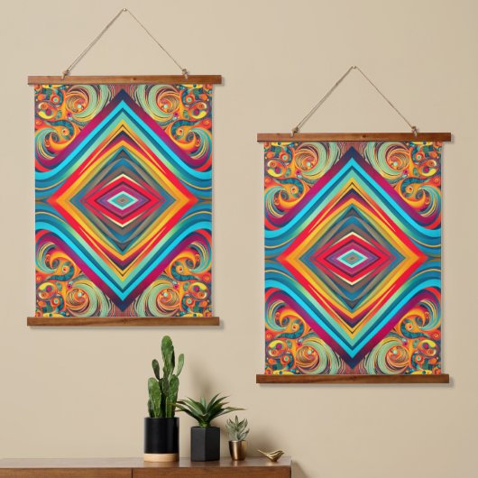 Kleurengolf Fusie – Moderne Abstracte Wervelende K Hangend Wandkleed (Asymmetrisch)