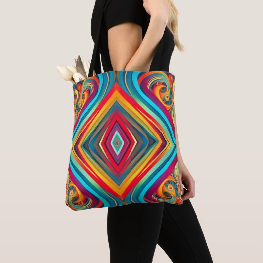 Kleurengolf Fusie – Moderne Abstracte Wervelende K Tote Bag (Dichtbij)