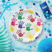 Kleurenhandafdrukken aanpassen papieren bordje (Feest)