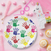 Kleurenhandafdrukken aanpassen papieren bordje (Feest)