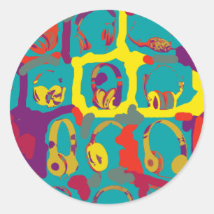 kleurenhoofdtelefoon pop ronde sticker