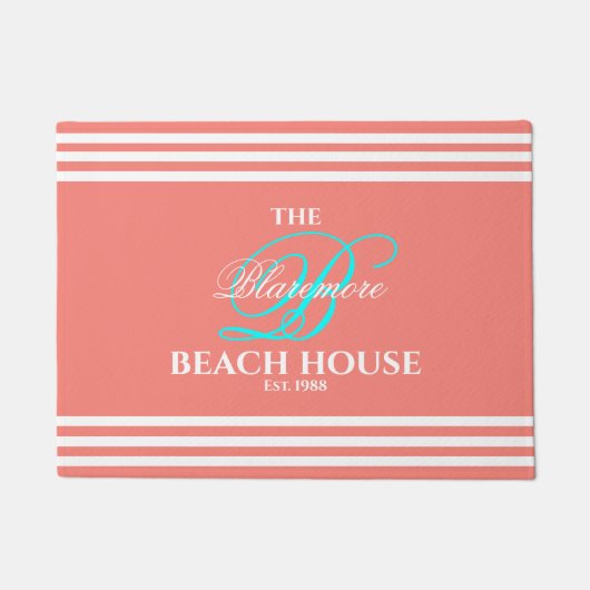 Kleurenhuis Coral White Stripes Aqua Colour Initia Deurmat (Voorkant)