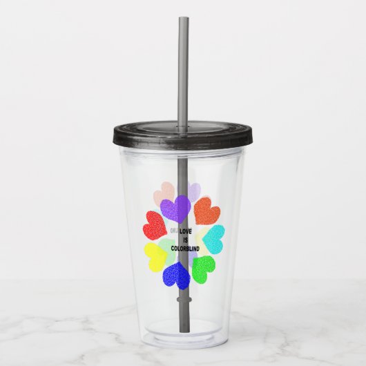 Kleurenliefde Regenboog Harten Acryl Drinkbeker (Voorkant)