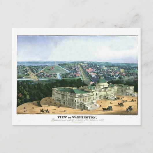 Kleurenlithograaf 1852 - Uitzicht van Washington Briefkaart (Voorkant)
